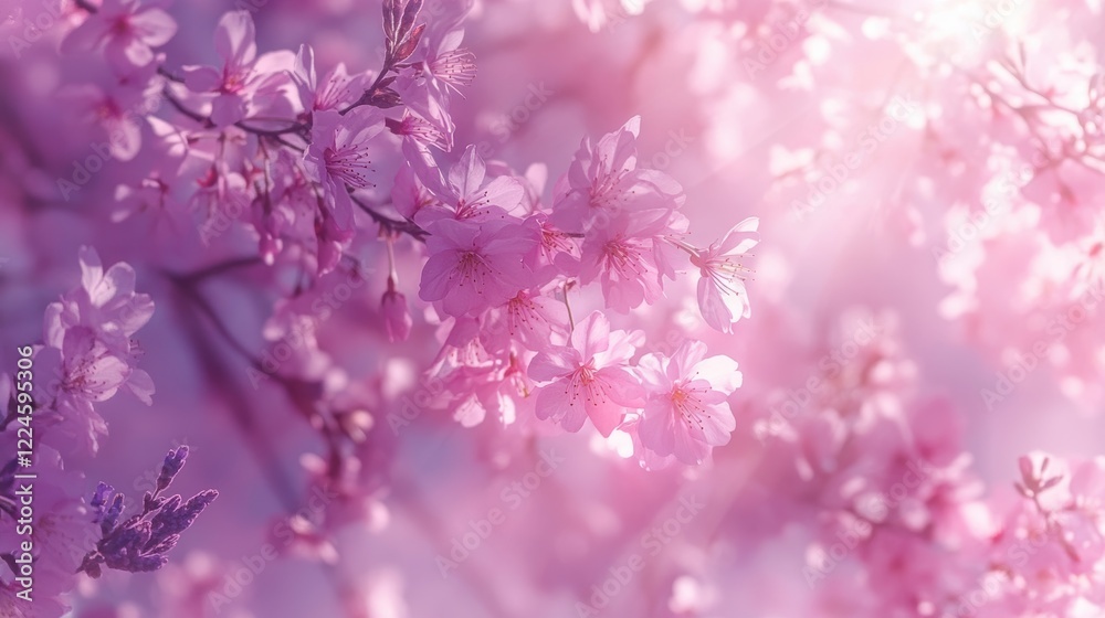 custom made wallpaper toronto digitalLight pink banner with cherry blossoms and lavender flat lay design