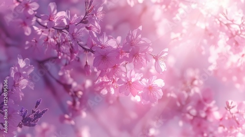 Wallpaper Mural Light pink banner with cherry blossoms and lavender flat lay design Torontodigital.ca