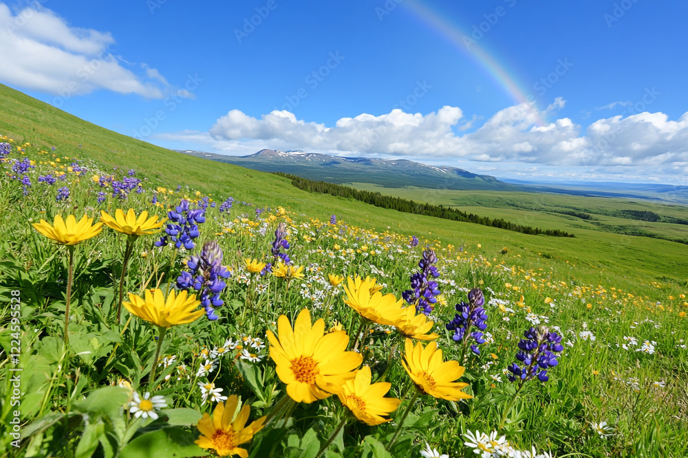 Fototapeta premium Scenic Countryside with Wildflowers - Ideal for Nature Blogs and Travel Agencies