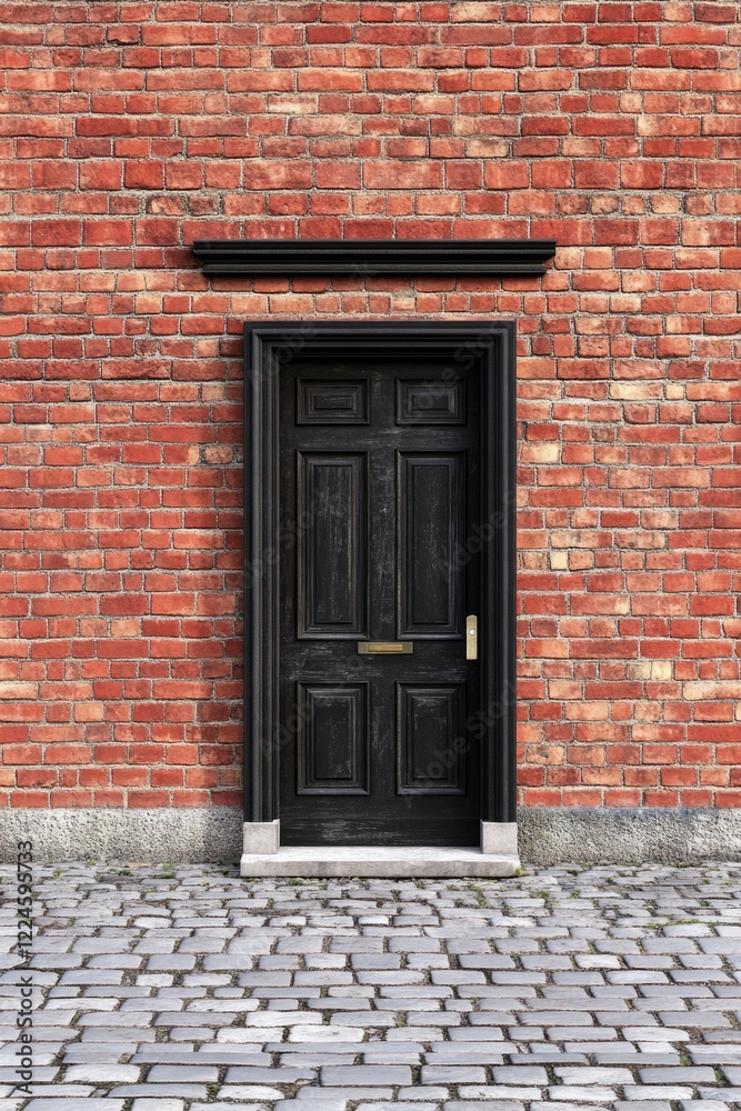 Fototapeta premium Brick Wall with Black Door and Window