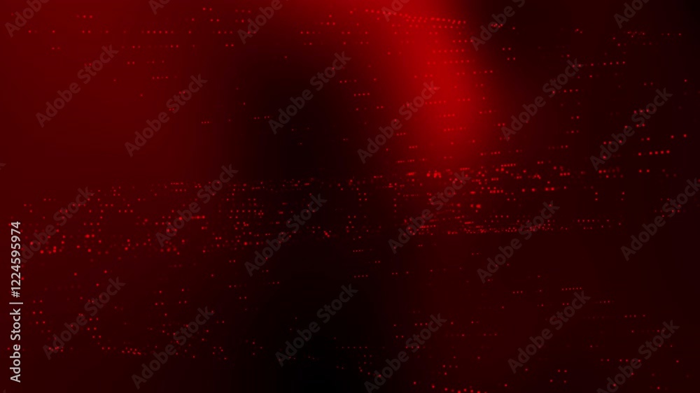 Black and red particle field, digital glowing dots in dark space