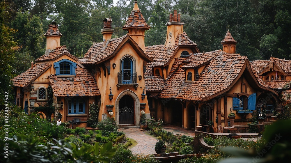 Fototapeta premium Enchanted Cottage Soft Light Dreamy Atmosphere. AI Generated