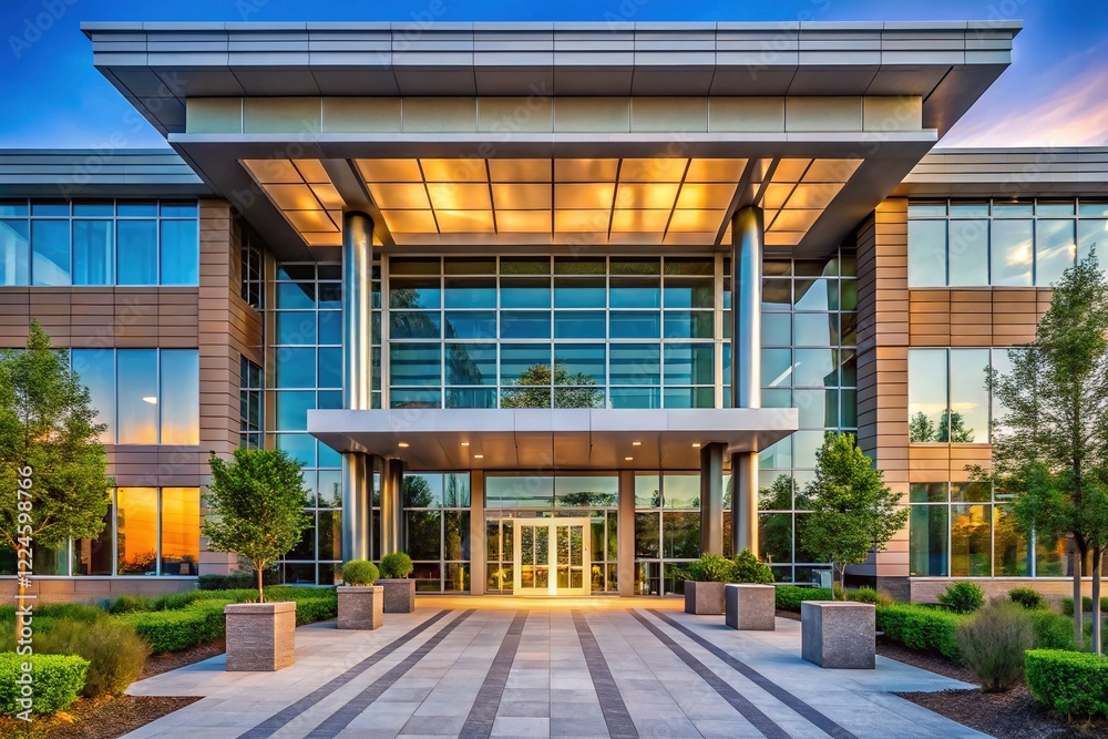 Obraz premium Stunning modern office building facade, architectural photography.