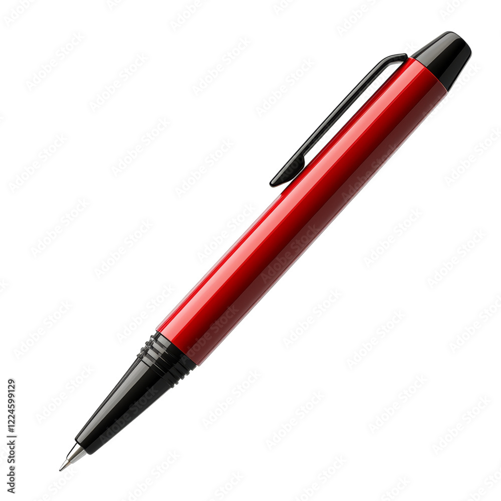 Red Ballpoint Pen on White Background with Shadow Red Ballpoint Pen on White Background with Shadow