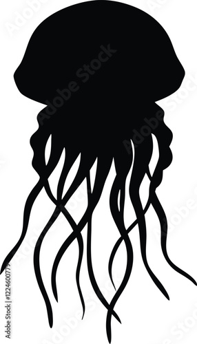 jellyfish silhouette vector, jellyfish black vector illustration