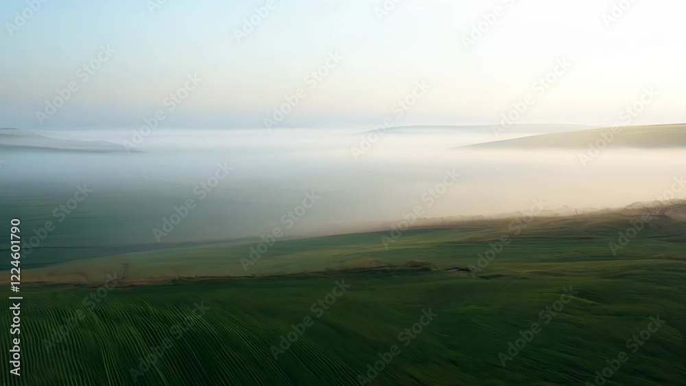 Foggy field with a hill in the background Foggy field with a hill in the background