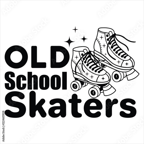  Old School Skaters - Typography Roller skate T-shirt Design Vector, Roller skates clipart Design, Inline skating illustration
