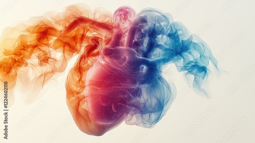 Fototapeta premium Abstract heart, colorful smoke, ethereal art.