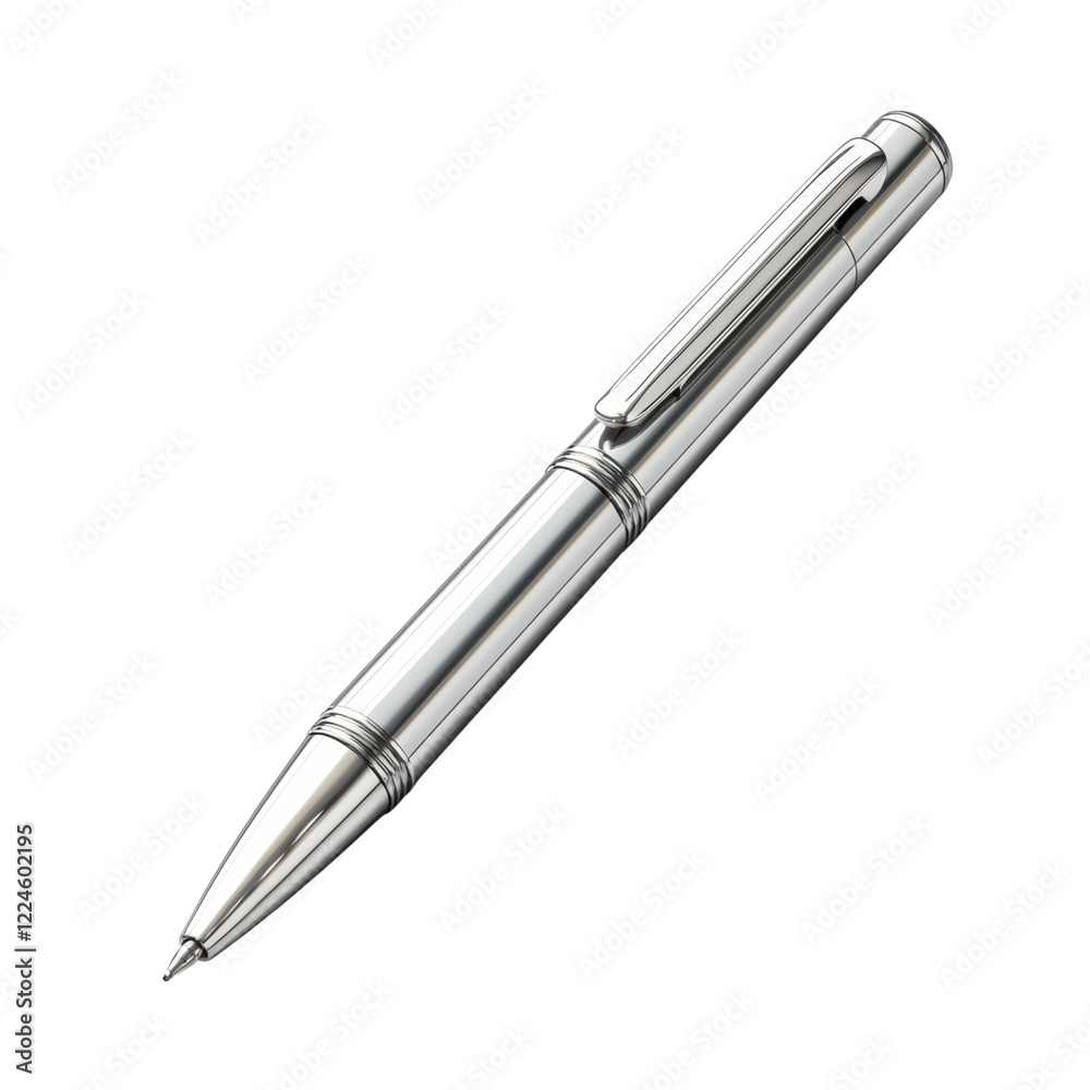 Silver Metal Ballpoint Pen Isolated on White Background Silver Metal Ballpoint Pen Isolated on White Background