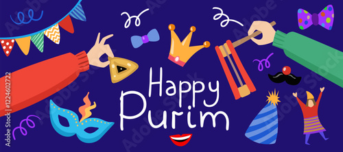 Purim set with cute carnival mask. Purim celebrating