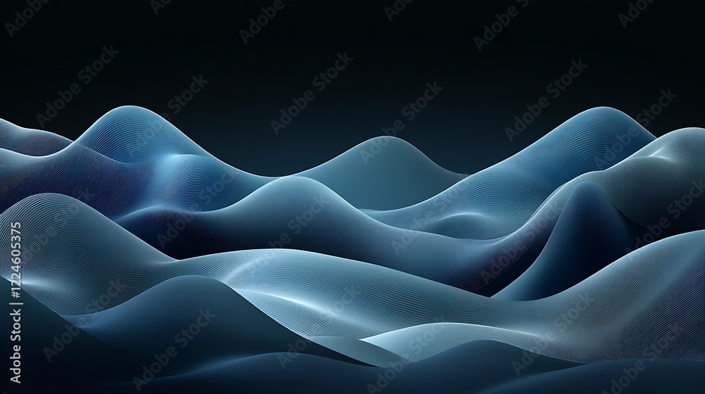 Fototapeta premium Abstract Blue Wave Landscape Digital Art