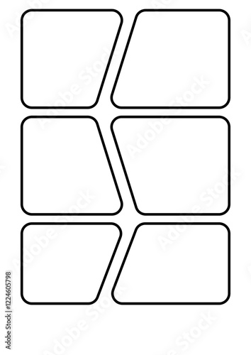 A blank manga storyboard template with six panels arranged in two columns. Ideal for comic artists to sketch and plan their stories