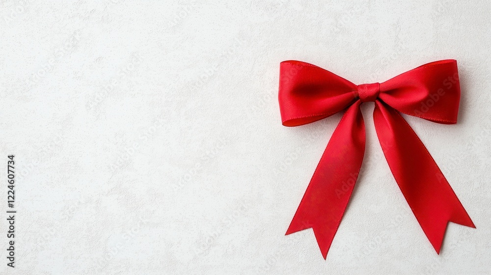 Elegant Red Satin Ribbon Bow On Gray Background Elegant Red Satin Ribbon Bow On Gray Background