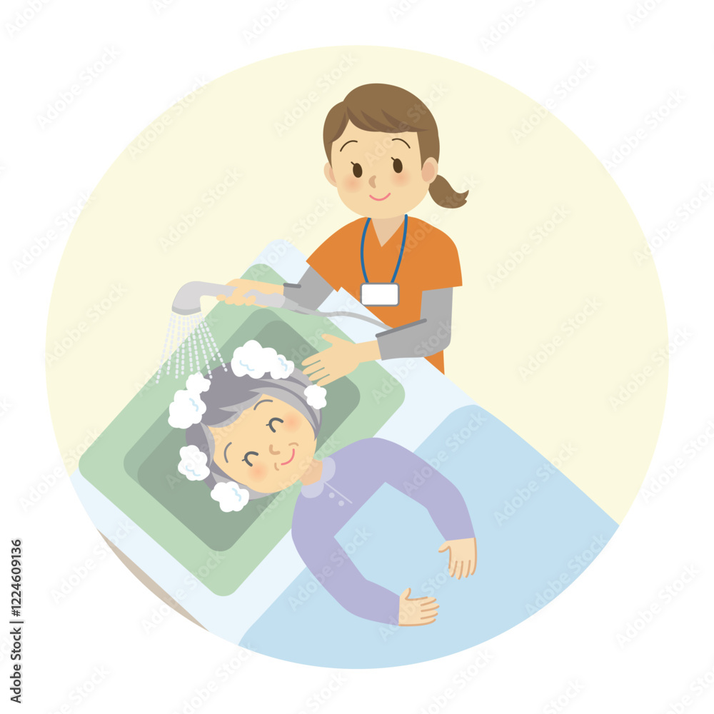 訪問看護のサービス内容_洗髪・清拭・入浴介助等のカットイラスト_丸枠デザイン
訪問看護のサービス内容_洗髪・清拭・入浴介助等のカットイラスト_丸枠デザイン