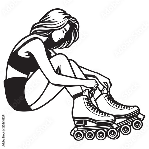 Inline skate illustration, roller skate sports clipart Design,  Beautiful girl roller skates Vector