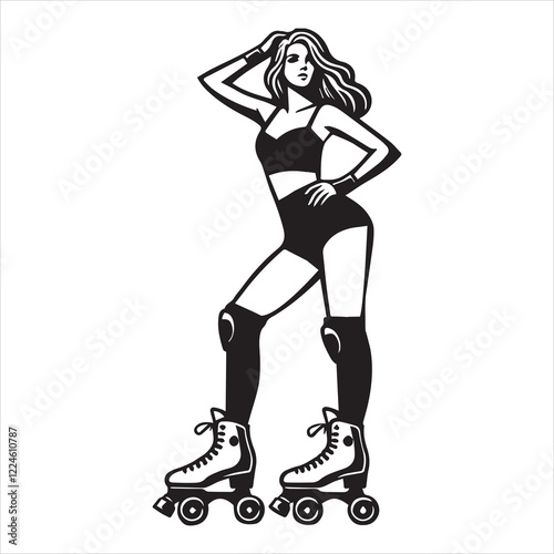 Inline skate illustration, roller skate sports clipart Design,  Beautiful girl roller skates Vector