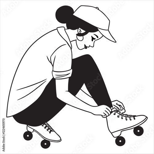 Inline skate illustration, roller skate sports clipart Design,  Beautiful girl roller skates Vector