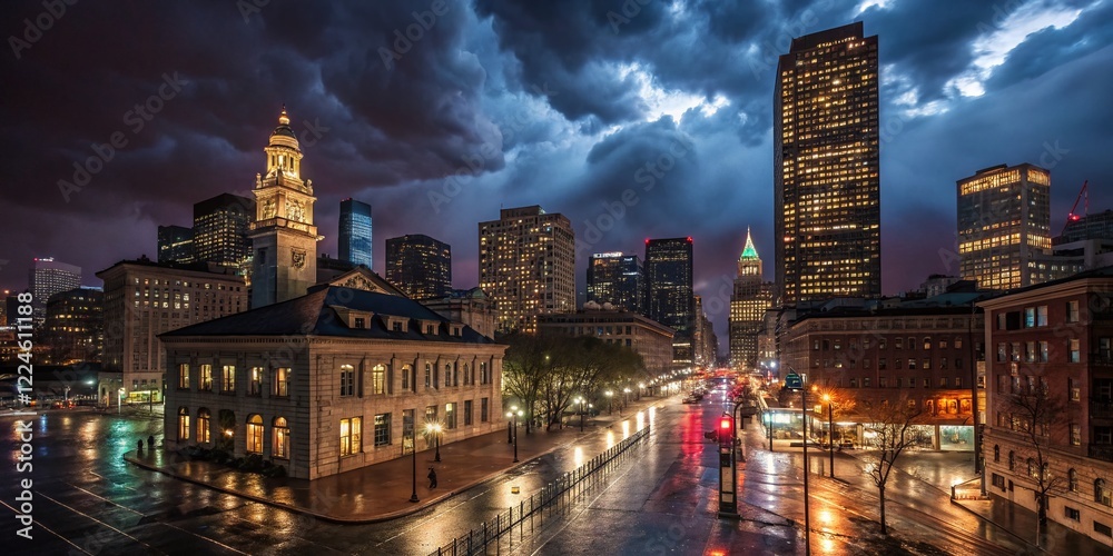 Fototapeta premium Dramatic Night Clouds over Downtown Boston Skyline