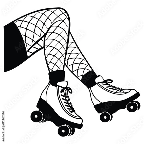 Inline skate illustration, roller skate sports clipart Design,  Beautiful girl roller skates Vector
