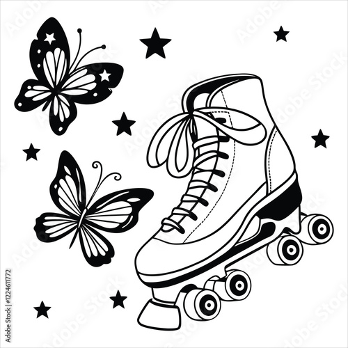 Inline skate illustration, roller skate sports clipart Design, Rollerblade Vector Art
