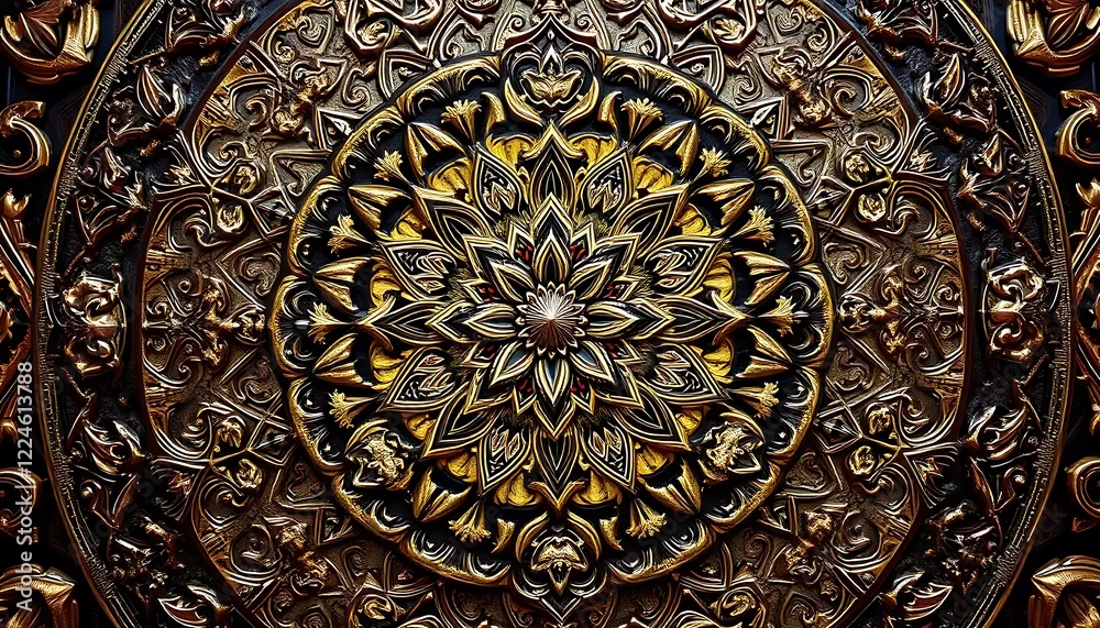 Obraz premium Intricate Gold Mandala Decorative Metalwork Design