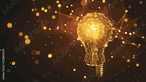 Glowing Light Bulb with Network of Dots and Lines, Abstract Pastel Illustration