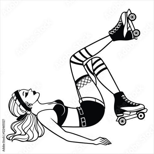 Inline skate illustration, roller skate sports clipart Design,  Beautiful girl roller skates Vector