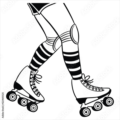 Inline skate illustration, roller skate sports clipart Design,  Beautiful girl roller skates Vector