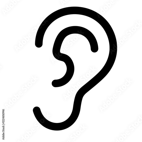 
Illustration showing a black icon of a human ear (hearing) on ​​a white background