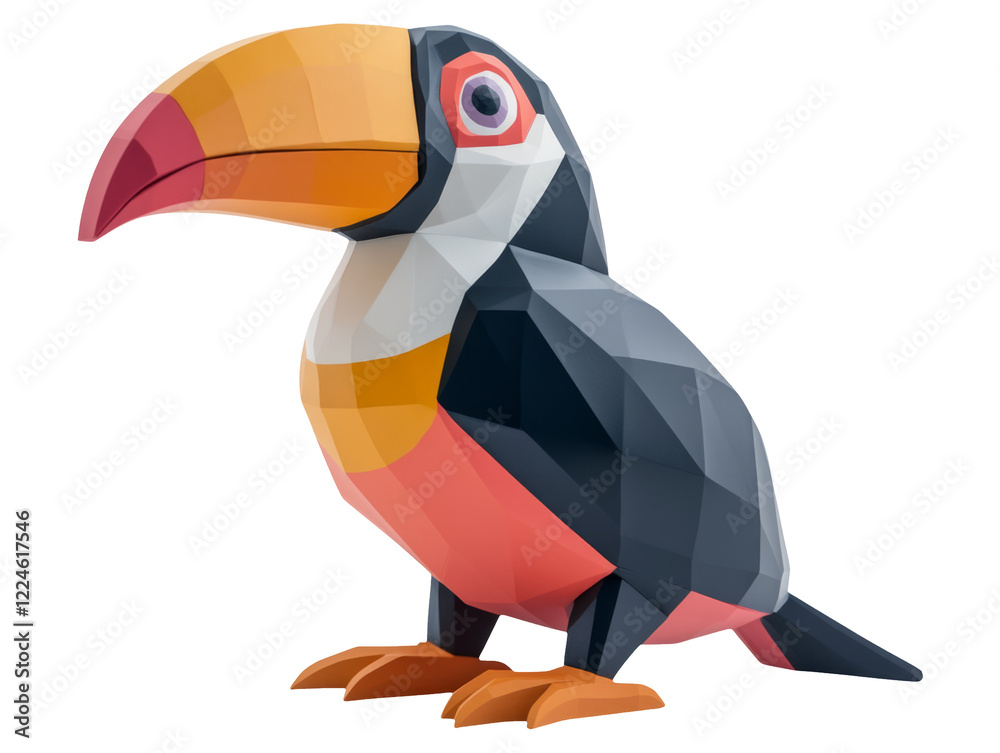 Obraz premium Minimalist 3D Toucan Illustration Isolated on Transparent Background for Presentation