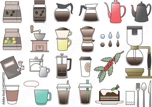 Coffe & Coffeeware icon set. | Coffee time, Break time, Relax time, Coffee break, Morning cup, Take a rest. | Set of isolated objects.