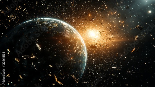 A massive swarm of tiny shiny space debris orbits planet