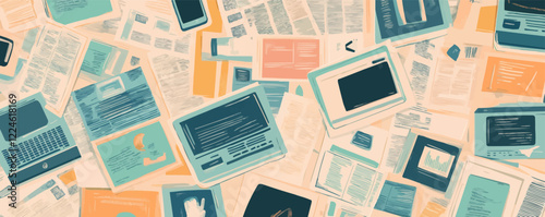 Seamless vector pattern of digital devices and documents.