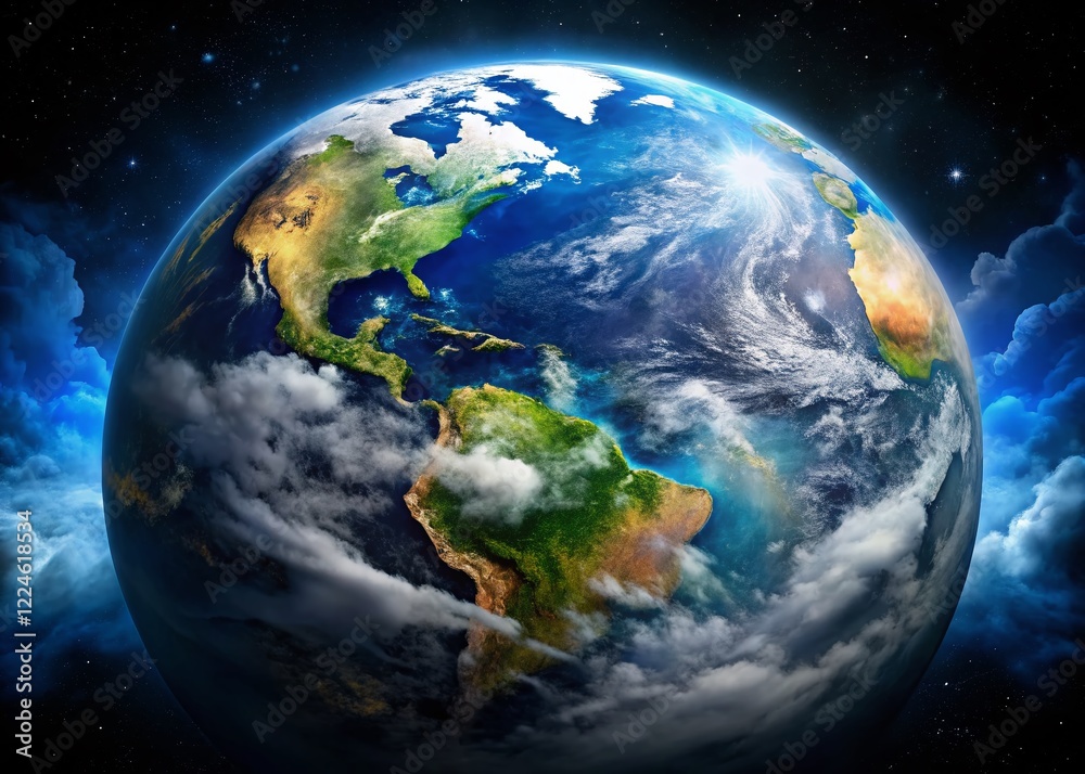 Fototapeta premium Earth From Space: Majestic Planet, Clouds, and Darkness - Long Exposure Stock Photo