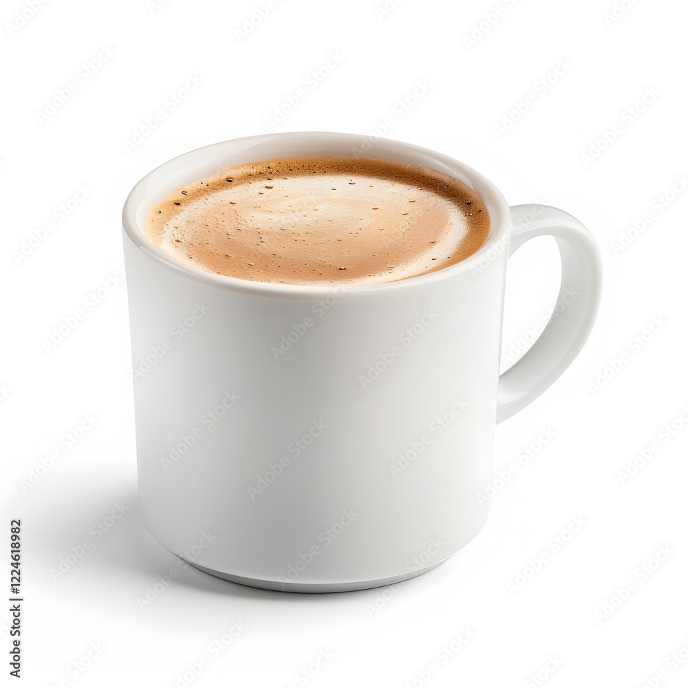 Creamy coffee in white mug, studio shot, isolated background, menu use Creamy coffee in white mug, studio shot, isolated background, menu use