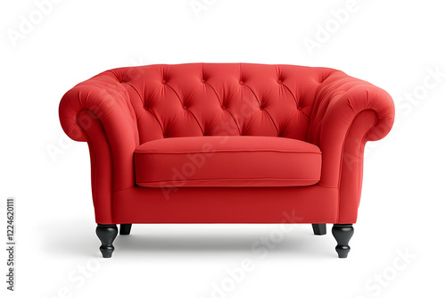 Elegant red velvet armchair with wooden legs. Santa's red velvet armchair isolated on white background photo