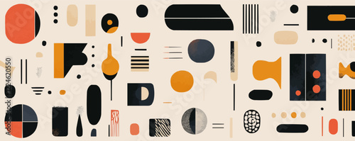 Abstract geometric vector art with retro color palette.