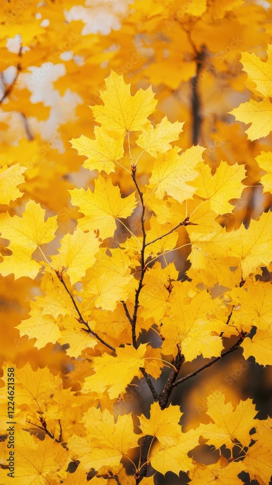 Fototapeta premium Autumn leaves falling nature scene close-up photography vibrant colors serene environment captivating details