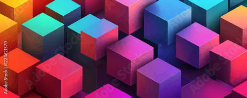 Vibrant vector geometric cube pattern in multicolor design.