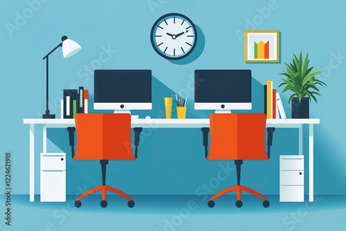 Modern Office Workspace with Two Desks