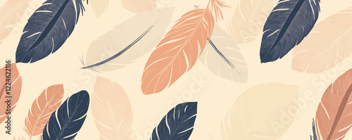 Seamless feather pattern vector in pastel tones.