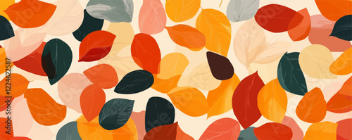 Vibrant autumn leaves pattern vector background in warm colors.