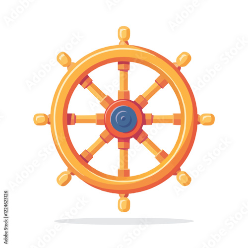 Nautical steering wheel vector: marine navigation graphic.