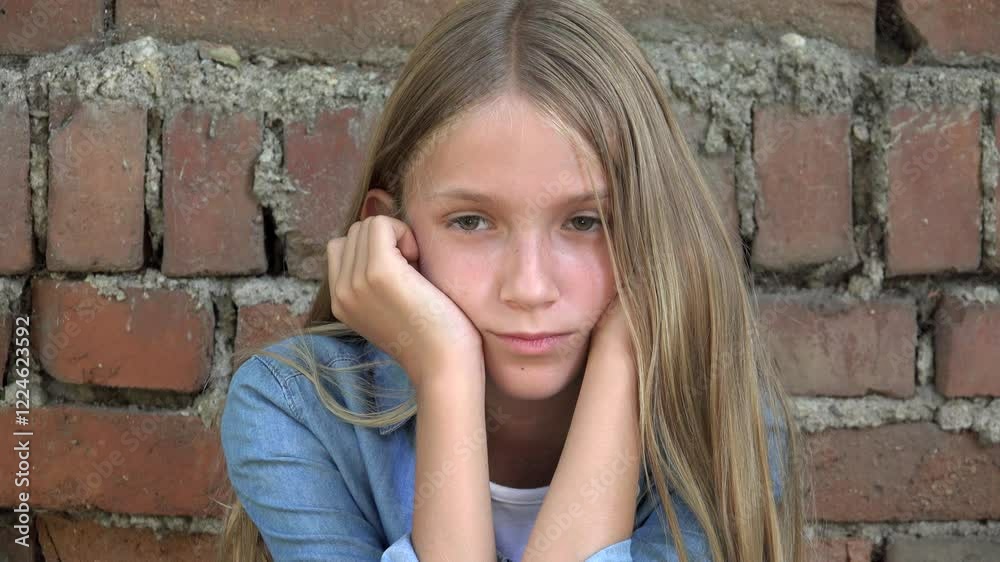 Sad Face Kid Unhappy Child, Thoughtful Bullied Teenager Girl in Park, Children Expression Sadness, Adolescents Depression Portrait Sad Face Kid Unhappy Child, Thoughtful Bullied Teenager Girl in Park, Children Expression Sadness, Adolescents Depression Portrait