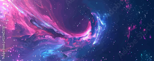 Cosmic vector art: vibrant galactic swirl in pink and blue tones.