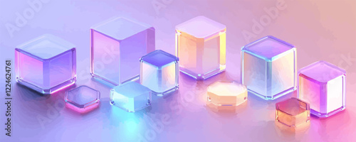 Vector geometric pattern with colorful transparent cubes.
