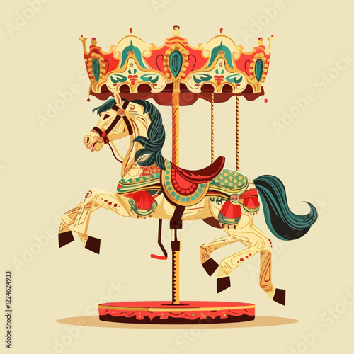 Vintage carousel horse vector art with vibrant details.