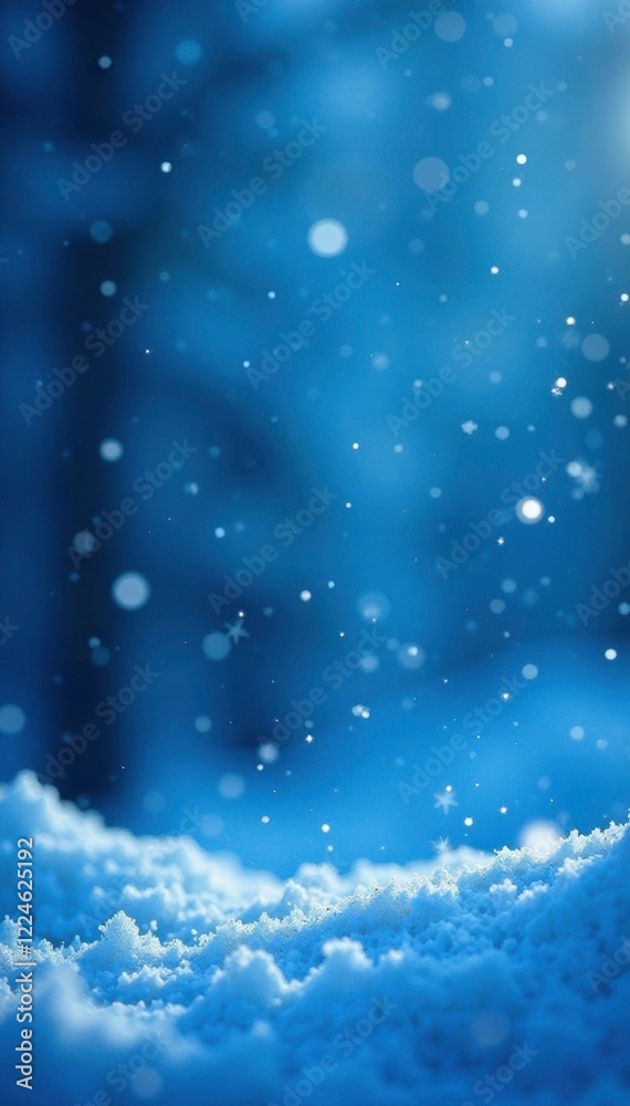 Obraz premium Sparkling snowflakes against a cold blue background, icy, frosty, peaceful landscape