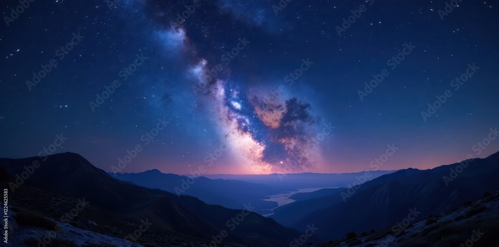 Fototapeta premium Vast night sky, countless stars, panoramic view, panoramic, night photography, deep space