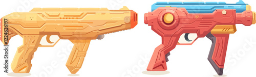 Futuristic vector laser guns with sci-fi design and vibrant colors.